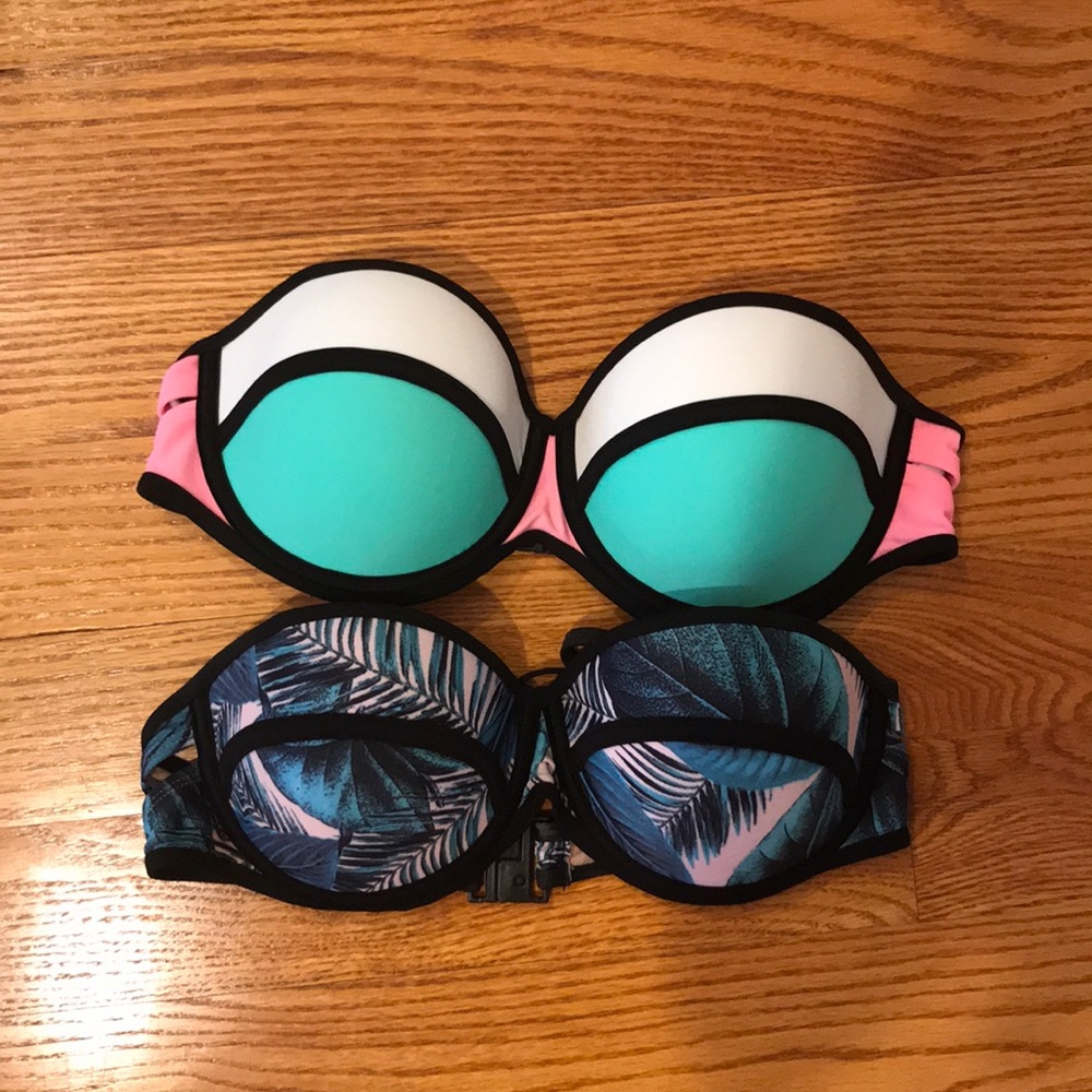 TWO super cute patterned swimsuit tops